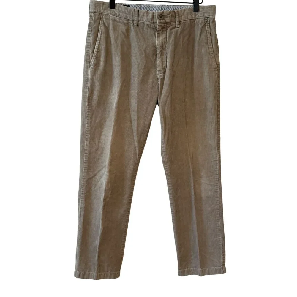 J. Crew Dark Tan Khaki Taupe Corduroy Straight Cotton Men's Pants 32x30 Dress